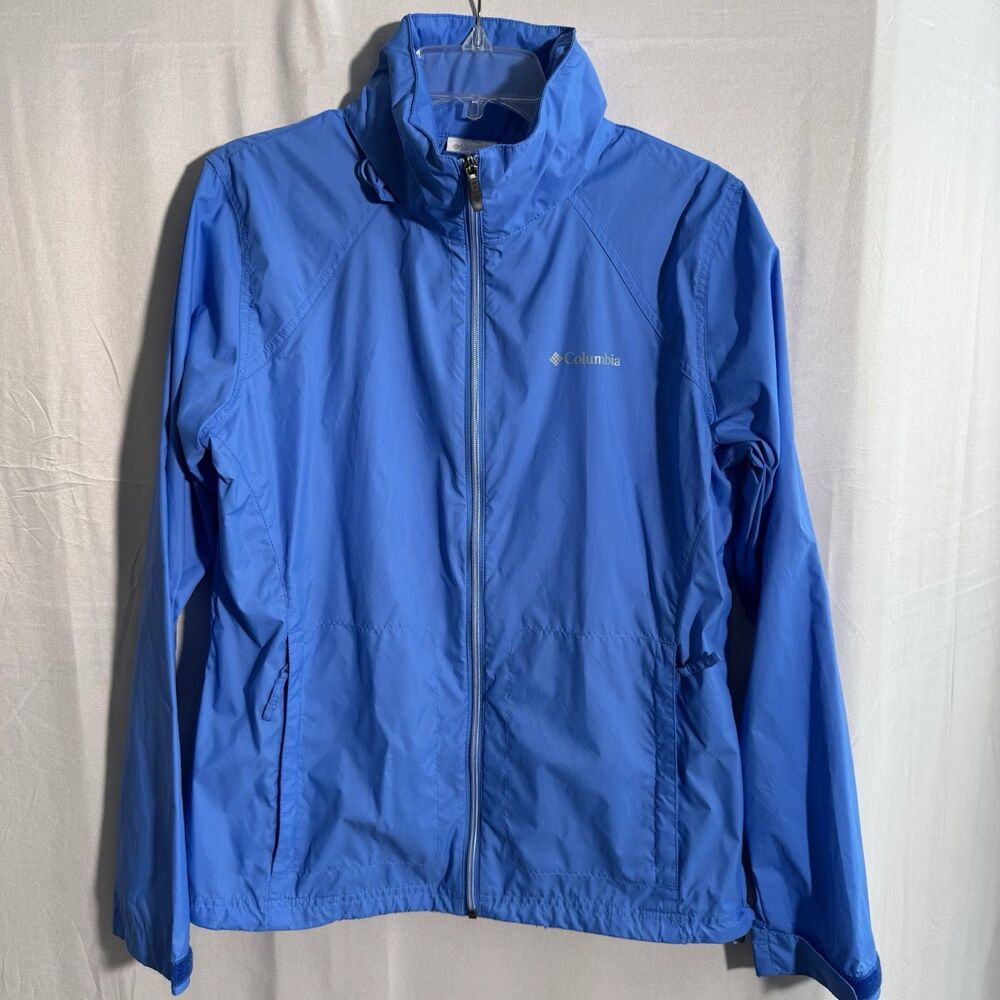 Columbia Women’s Blue Lightweight Jacket Large Outdoor Hiking Windbreaker Hooded